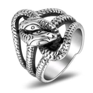 Bague Serpent Acier Couple Enroulé — Serpent Univers