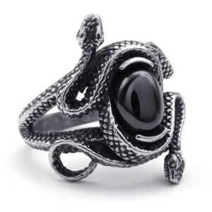 Bague Serpent Acier Inoxydable Œil Noir — Serpent Univers