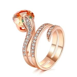 Bague Serpent En Or Avec Diamant Orange étincelant! - 5 (49,5mm)