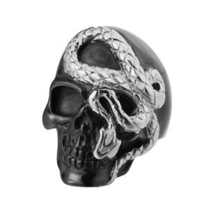 Bague Serpent Tête De Mort Noire Rock — Serpent Univers