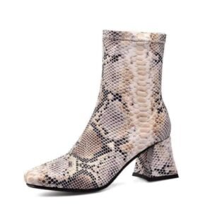 Bottine Chaussette Python Femme Talon Carré — Serpent Univers