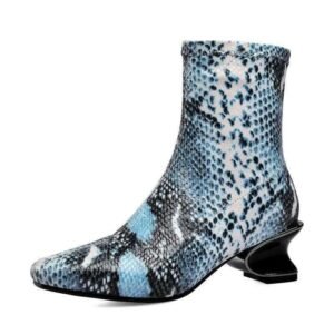 Bottine Effet Python Bleu Talon Carré — Serpent Univers