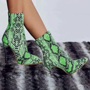 Bottine Serpent Vert Imprimé Femme — Serpent Univers