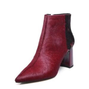 Bottine Serpent Bordeaux Talon Carré Femme — Serpent Univers