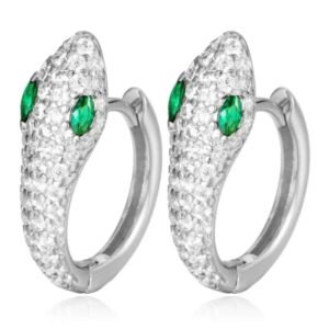 Boucle d&rsquo;Oreille Serpent Argent Pierres Vertes — Serpent Univers