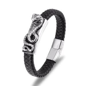 Bracelet Cobra En Cuir Tressé: Force Protection Et énergie! - 19 Cm