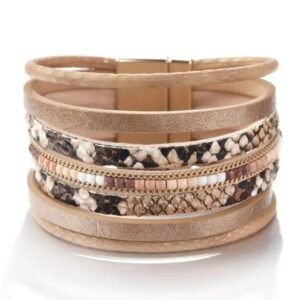 Bracelet Serpent Bohème Acier Cuir Multi-rang — Serpent Univers