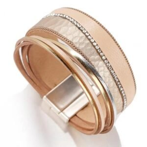 Bracelet Serpent Cuir Beige Strass Femme — Serpent Univers