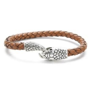 Bracelet Serpent Cuir Tressé Acier 316L — Serpent Univers