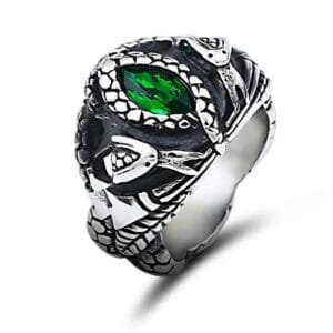 Chevalière Viking En Acier Inoxydable: Bague Serpent Virile Verte! - 7 (54,4mm)