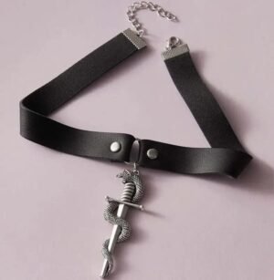 Collier Cuir Serpent Chaîne Rock Homme — Serpent Univers