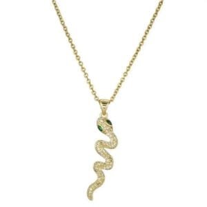 Collier Serpent En Or Avec Pendentif Diamant Vert éblouissant!