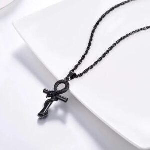 Collier Pendentif Croix Noir Acier Inoxydable — Serpent Univers