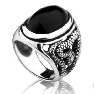 Bague Serpent Agate Noire Chevalière Homme — Serpent Univers