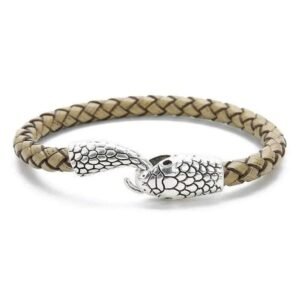 Bracelet Serpent Cuir Beige Homme — Serpent Univers