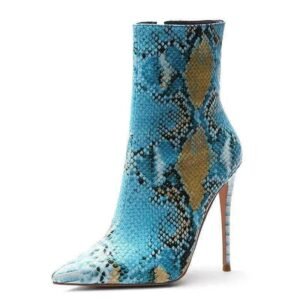 Bottines Python Bleue Cuir Synthétique Femme — Serpent Univers