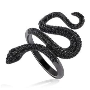 élégante Bague Serpent En Argent Sterling Avec Diamant Noir! 5 (49,5mm)