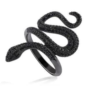 élégante Bague Serpent En Argent Sterling Avec Diamant Noir! 5 (49,5mm)